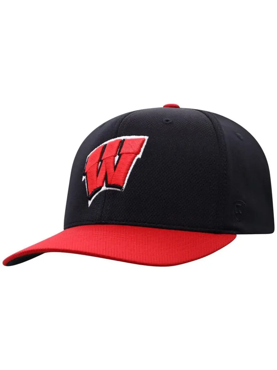 Top of the World Мужская черная бейсболка Wisconsin Badgers Reflex Fitted Hat — изображение 3 из 3, черный