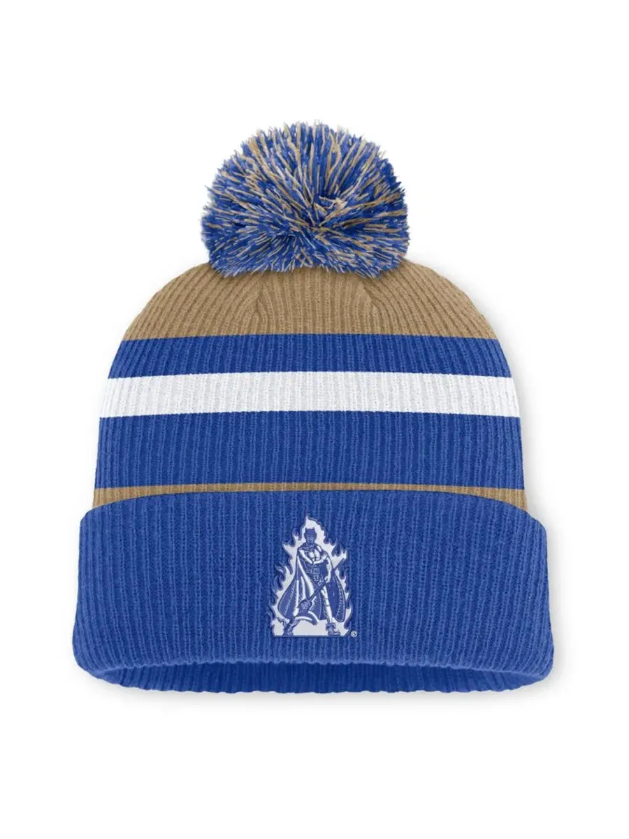 Вязаная шапка с отворотом и помпоном Duke Blue Devils Legacy Striped Cuffed Knit Hat with Pom Nike — изображение 1 из 2