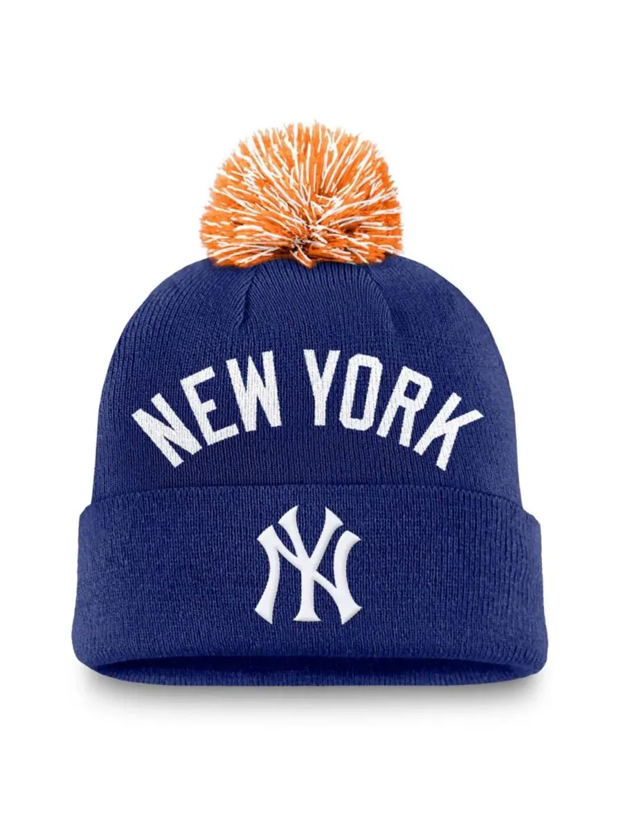 Шапка с помпоном и отворотом New York Yankees Peak Cuffed Knit Hat Nike — изображение 1 из 2, королевский