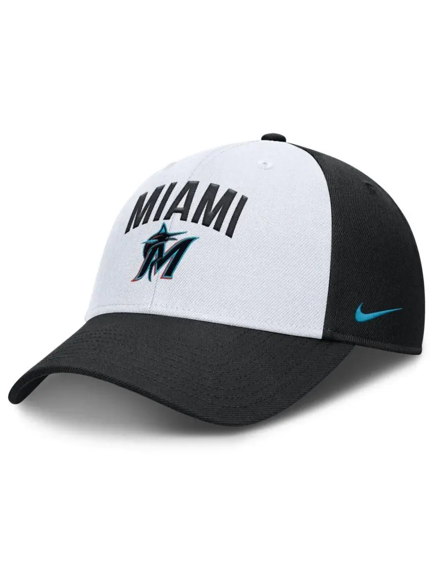 Nike Мужская регулируемая бейсболка Miami Marlins Club Performance белого/черного цвета — изображение 1 из 4, белый черный