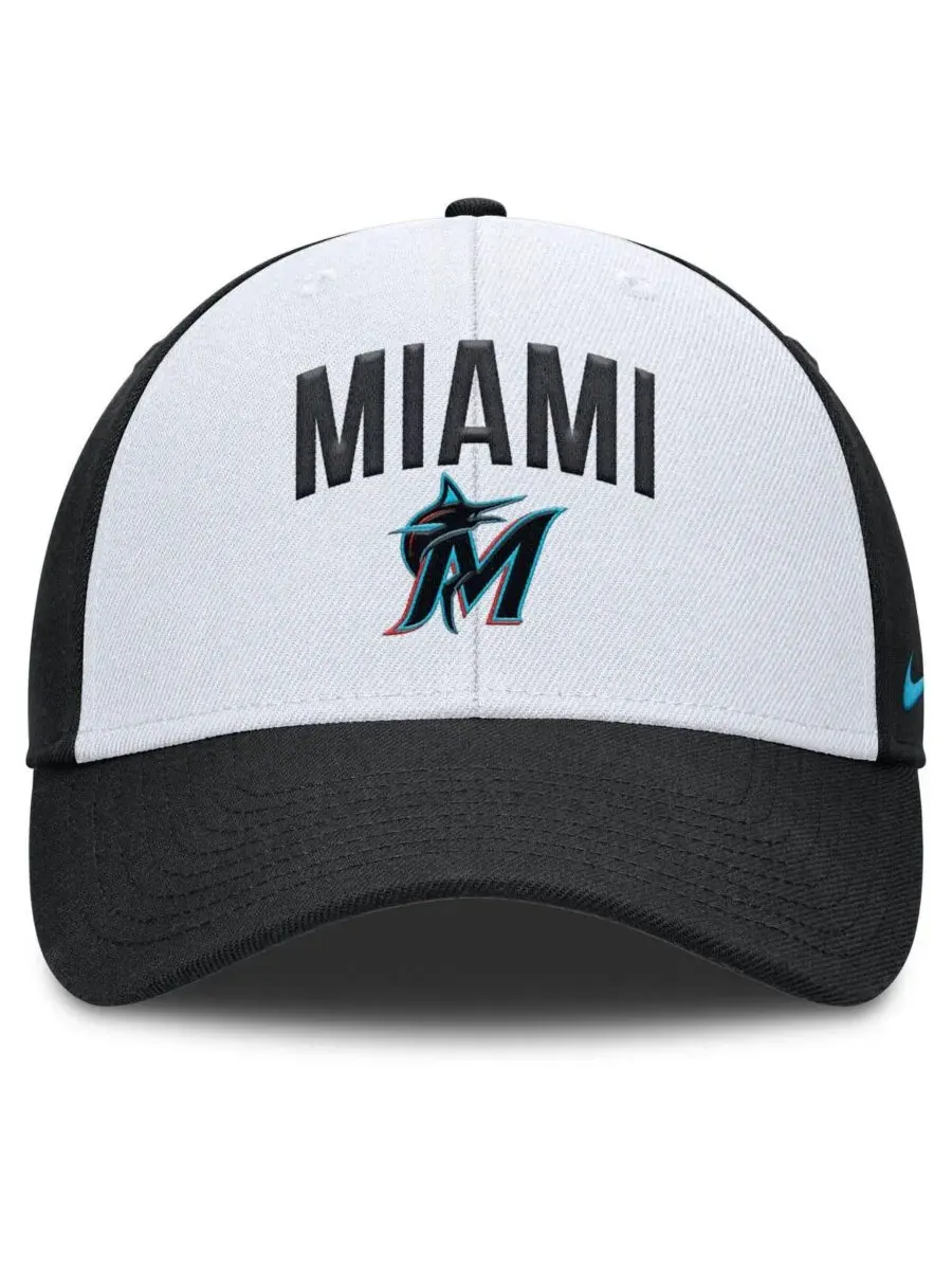 Nike Мужская регулируемая бейсболка Miami Marlins Club Performance белого/черного цвета — изображение 3 из 4, белый черный