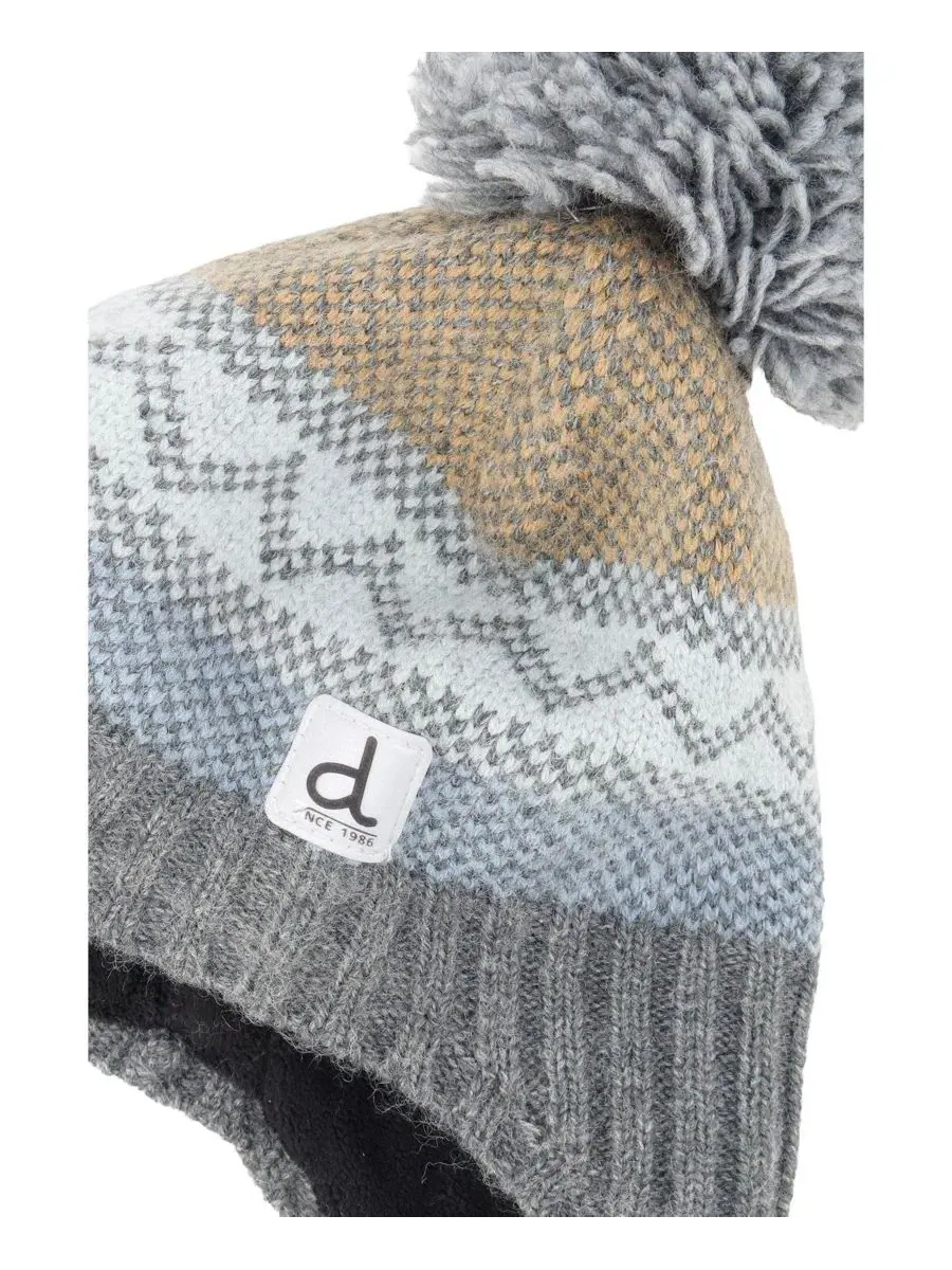 Шапка зимняя с помпоном, с ушками, жаккард Fair Isle Deux par Deux — изображение 4 из 5, серый зеленый