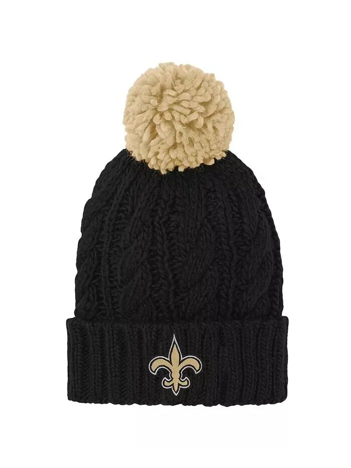 Черная вязаная шапка New Orleans Saints Team для больших девочек с манжетами и помпоном Outerstuff — изображение 1 из 1