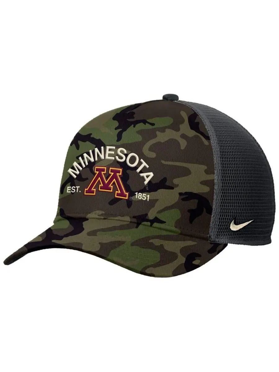 Nike Мужская камуфляжная кепка-тракер Minnesota Golden Gophers 2025 в знак благодарности — изображение 1 из 3