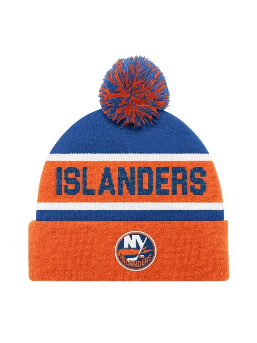 Starter Мужская оранжевая вязаная шапка New York Islanders с отворотом и помпоном — изображение 1 из 2, оранжевый темно-синий