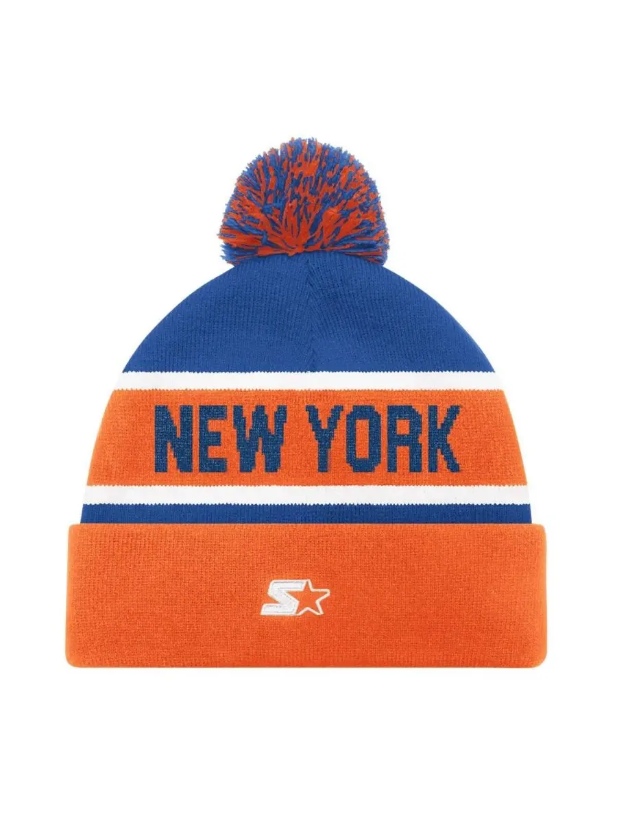 Starter Мужская оранжевая вязаная шапка New York Islanders с отворотом и помпоном — изображение 2 из 2, оранжевый темно-синий