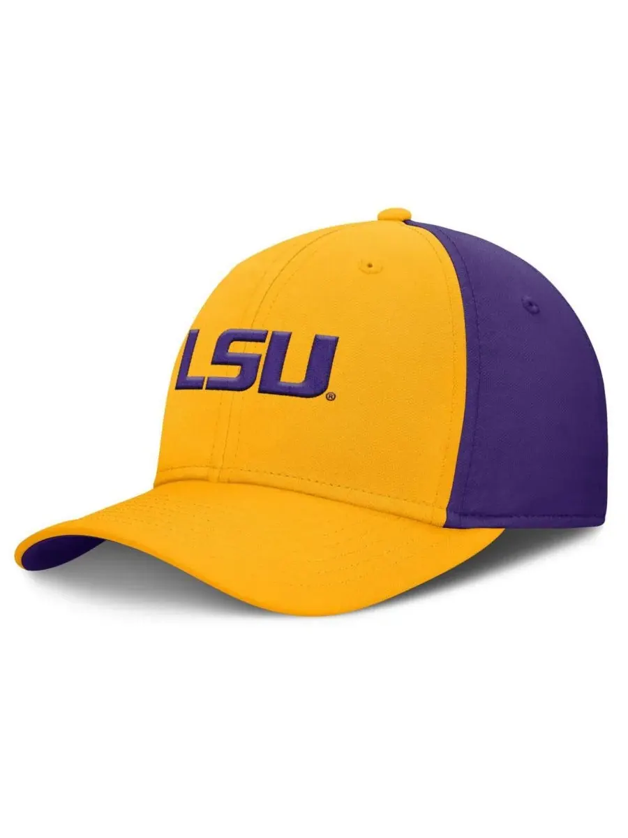 Nike Мужская золотисто-фиолетовая кепка LSU Tigers 2025 Sideline Rise Local Performance Flex Hat — изображение 1 из 4