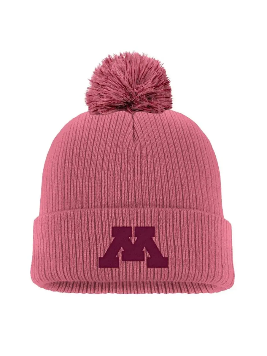 Nike Мужская розовая вязаная шапка с отворотом и помпоном с символикой Minnesota Golden Gophers — изображение 1 из 2, розовый