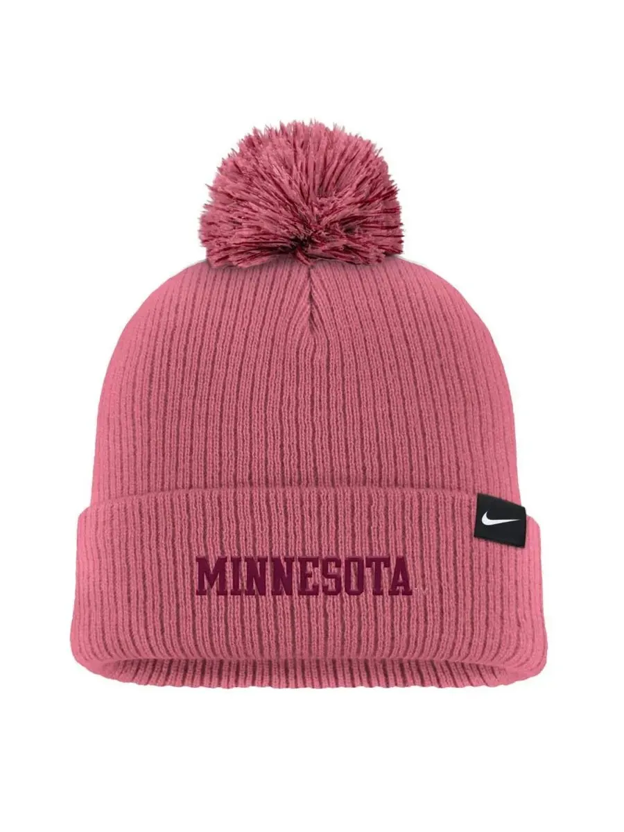 Nike Мужская розовая вязаная шапка с отворотом и помпоном с символикой Minnesota Golden Gophers — изображение 2 из 2, розовый