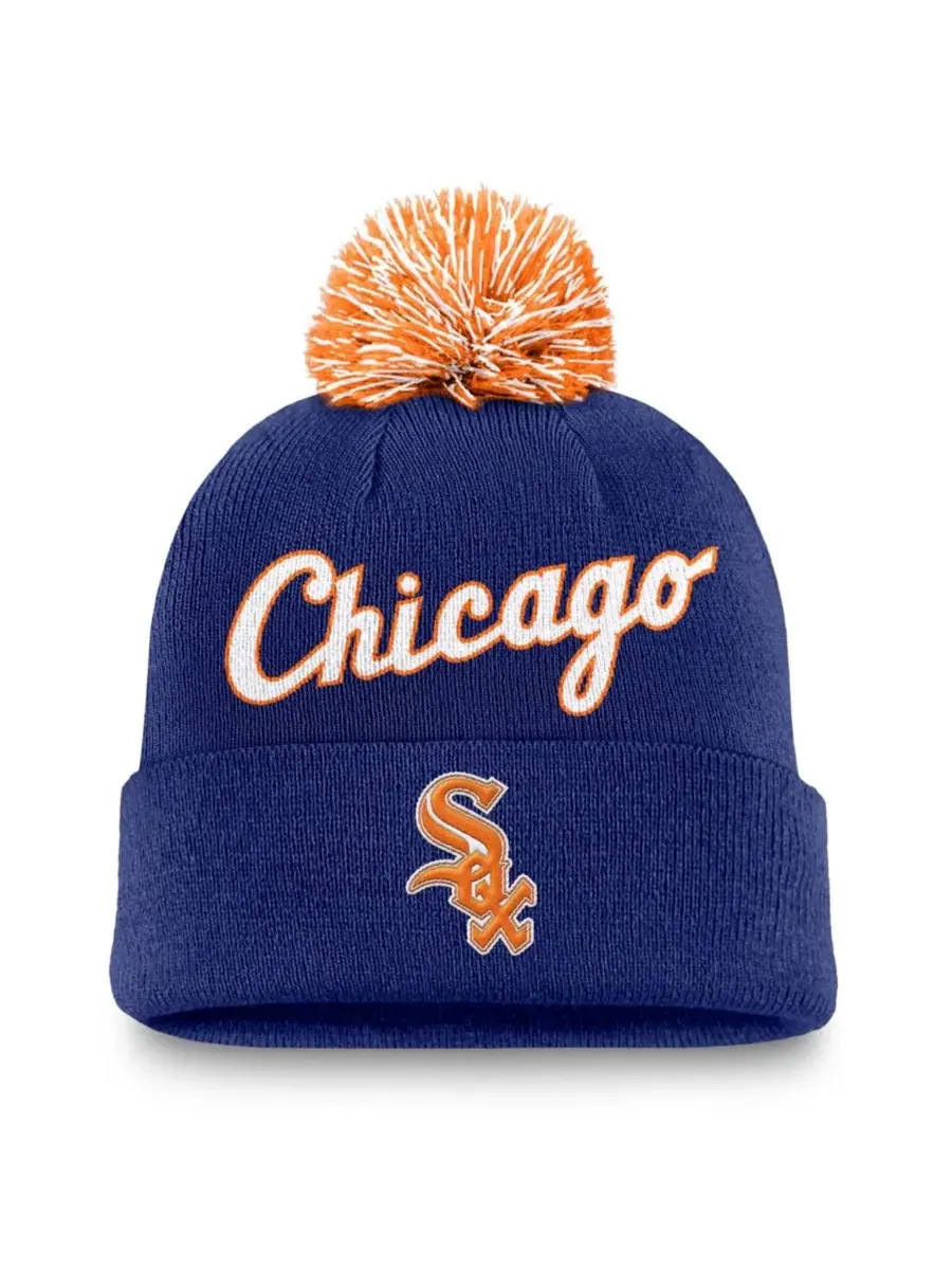 Шапка с отворотом с помпоном Chicago White Sox Peak Cuffed Knit Hat Nike — изображение 1 из 2, королевский
