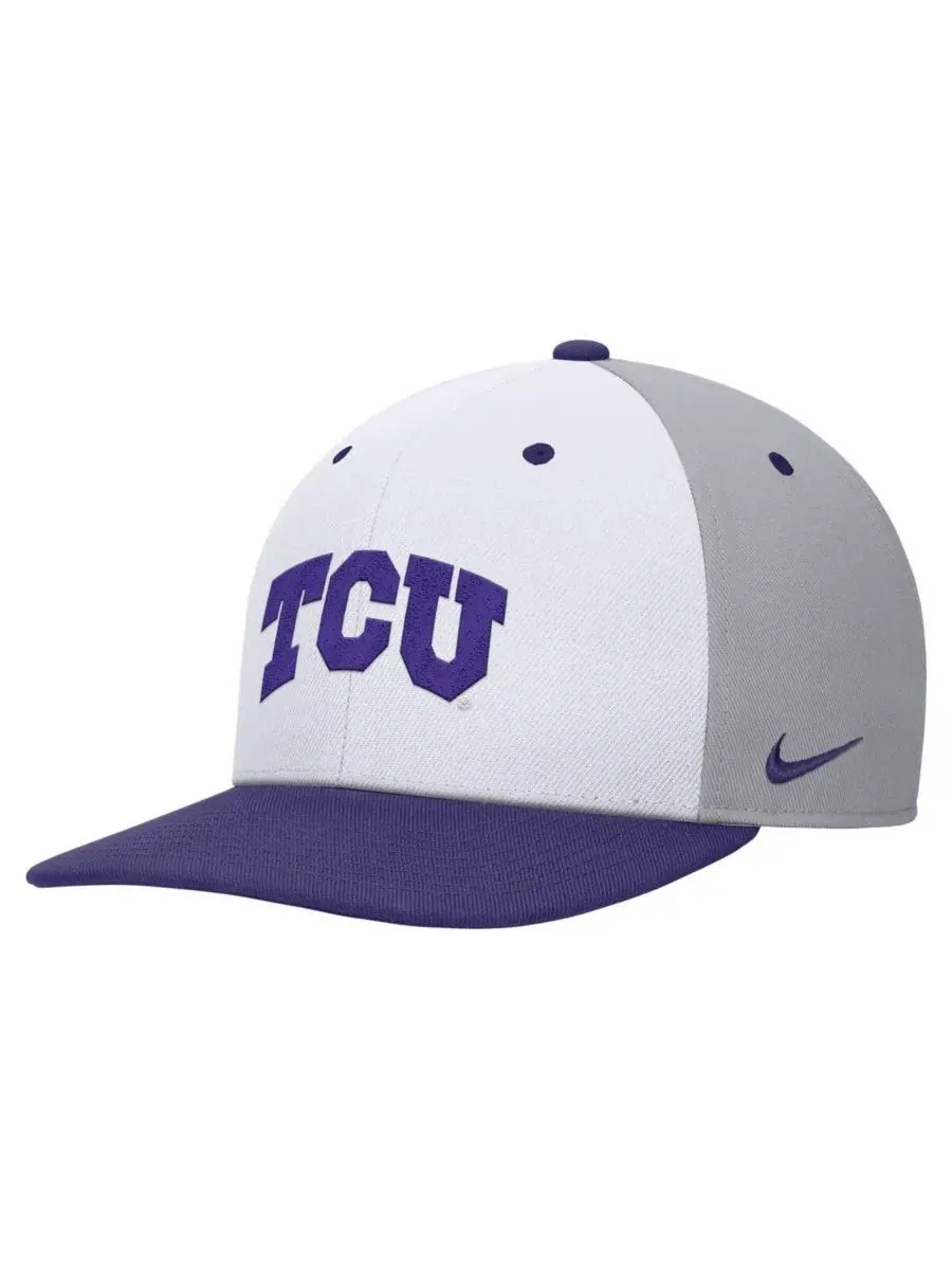 Nike Мужская бело-серая бейсболка TCU Horned Frogs Pro Performance Snapback — изображение 3 из 3, белый серый