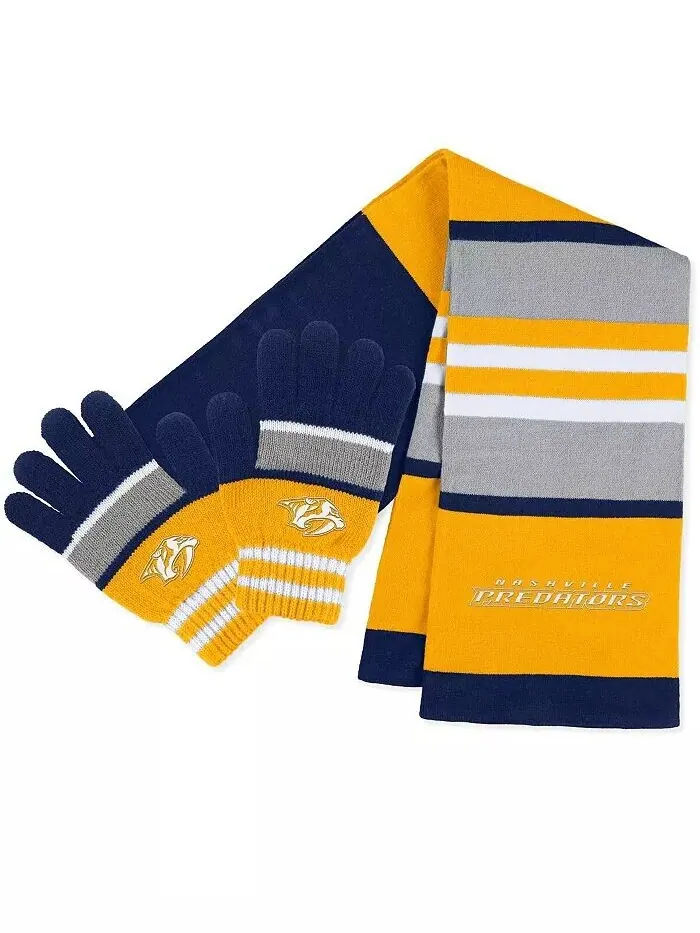 Женский комплект перчаток и шарфа в полоску Nashville Predators Wear By Erin Andrews — изображение 1 из 3, темно-синий желтый