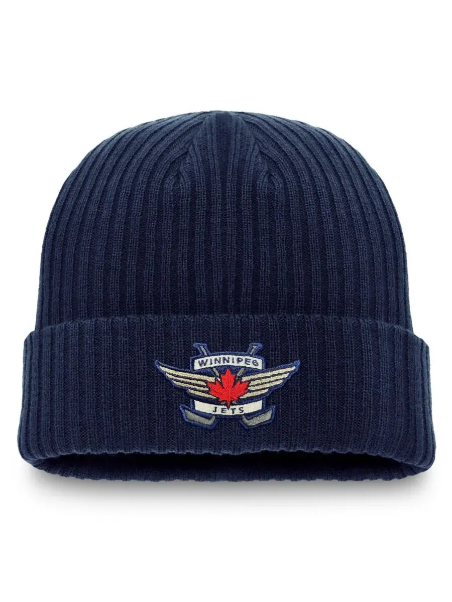 Fanatics Мужская темно-синяя вязаная шапка Winnipeg Jets с отворотом — изображение 1 из 2, темно-синий