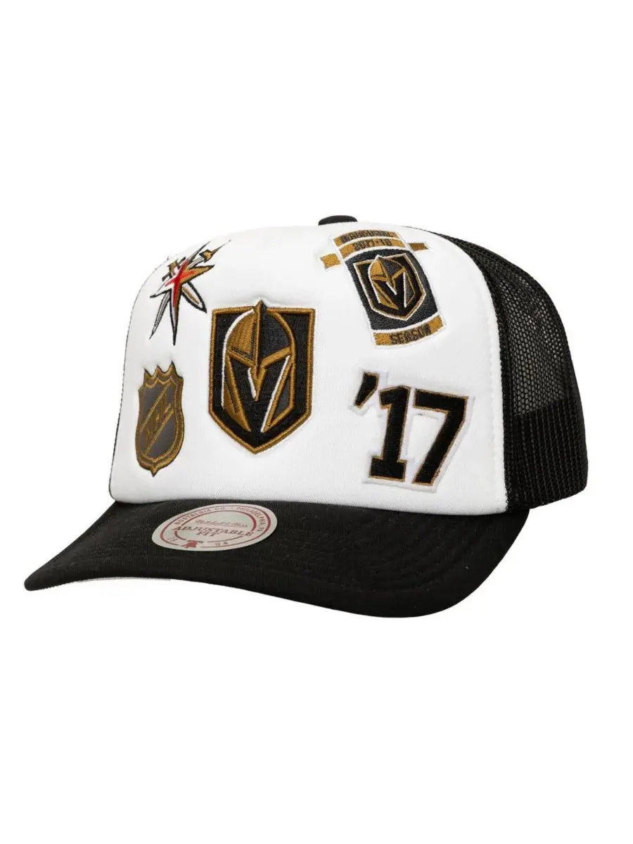 Mitchell & Ness Мужская бело-черная регулируемая кепка-тракер Vegas Golden Knights Gridlock — изображение 1 из 2