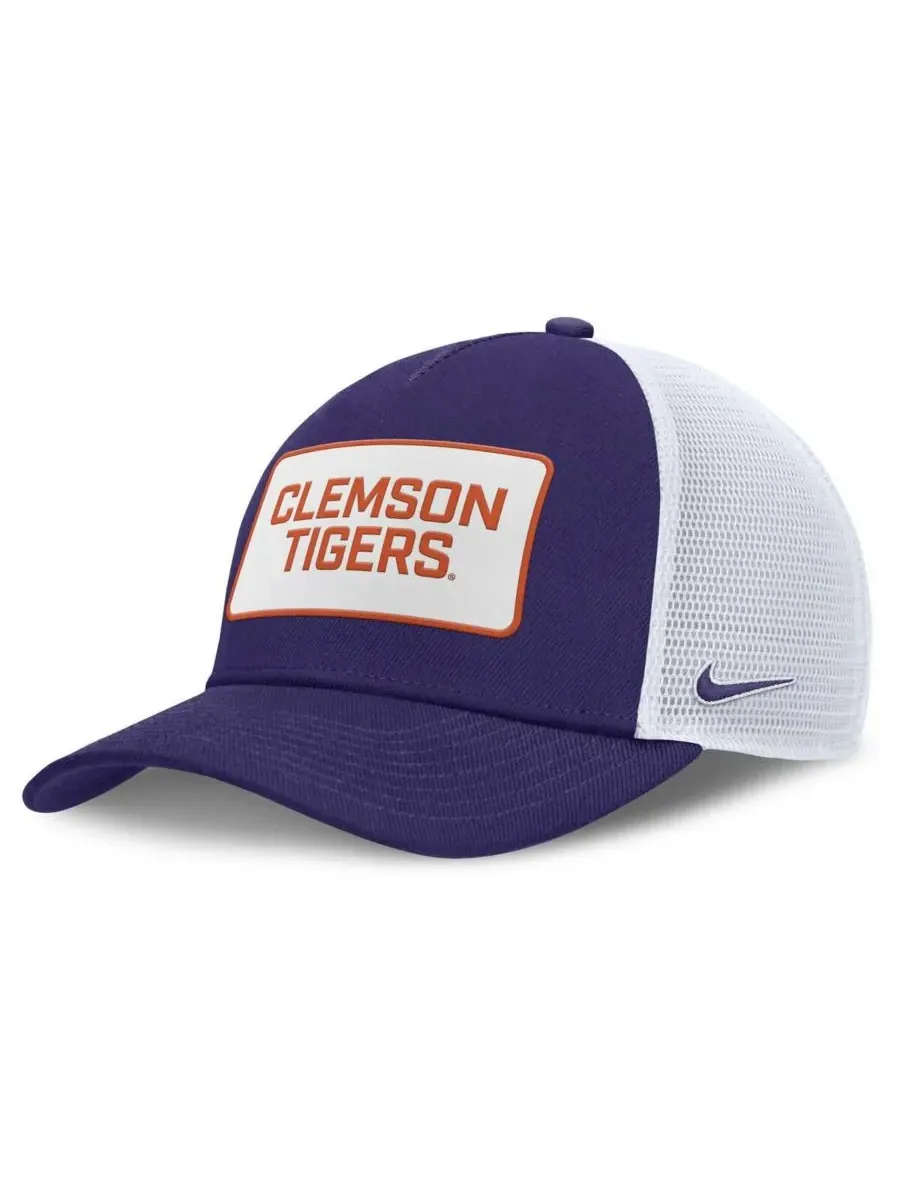 Nike Мужская регулируемая кепка-тракер фиолетово-белого цвета с нашивкой Clemson Tigers 2025 — изображение 1 из 4