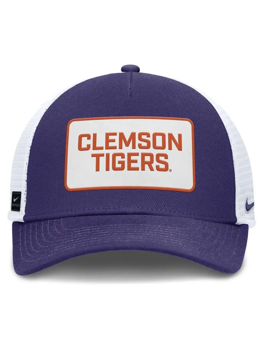 Nike Мужская регулируемая кепка-тракер фиолетово-белого цвета с нашивкой Clemson Tigers 2025 — изображение 2 из 4