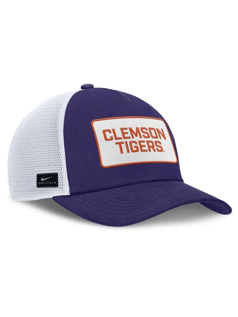 Nike Мужская регулируемая кепка-тракер фиолетово-белого цвета с нашивкой Clemson Tigers 2025 — изображение 3 из 4