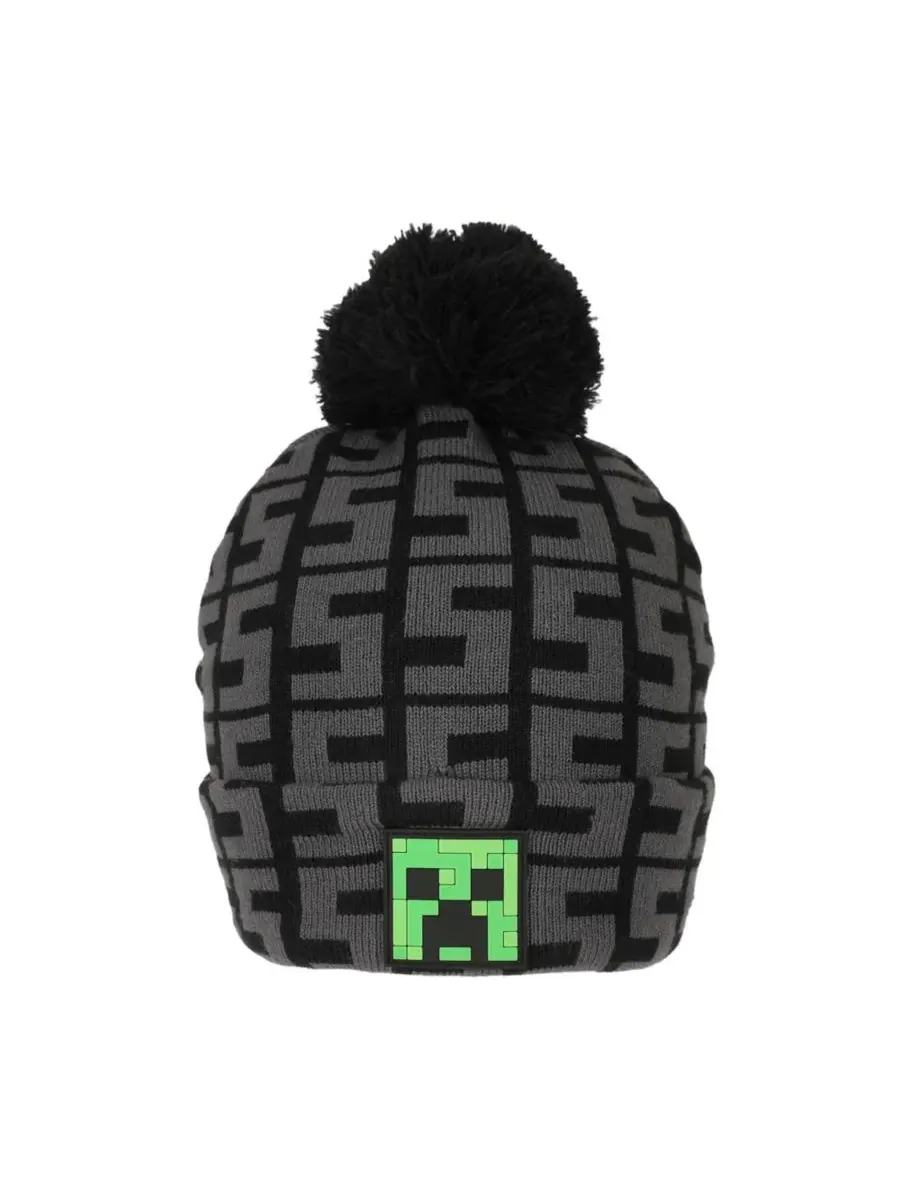 Minecraft Детский комплект SSSS Creeper Black, состоящий из вязаной шапки и перчаток — изображение 2 из 7, зеленый