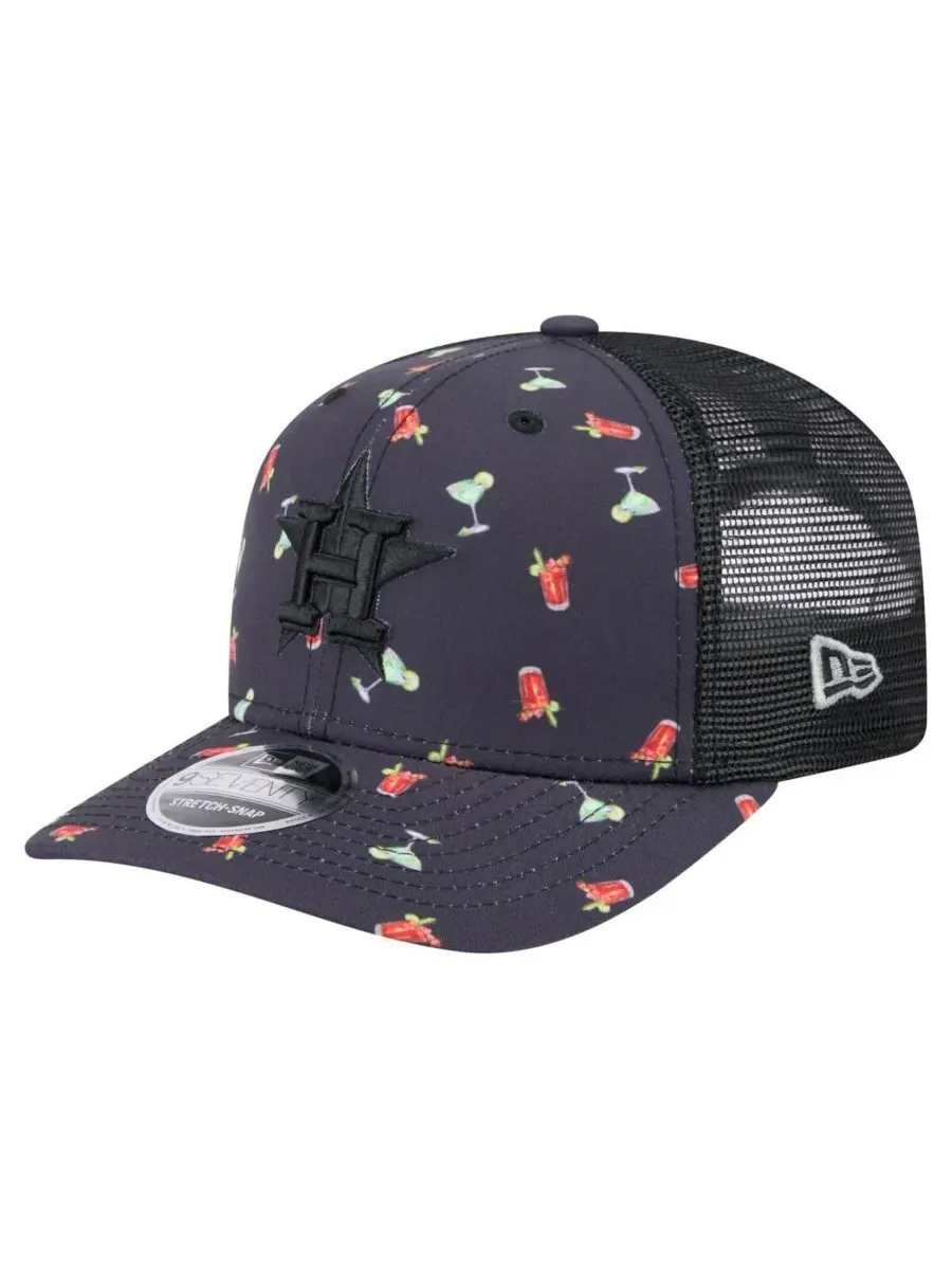 New Era Мужская черная кепка Houston Astros Adventure Drinks Pattern 9SEVENTY с эластичными — изображение 1 из 4, черный