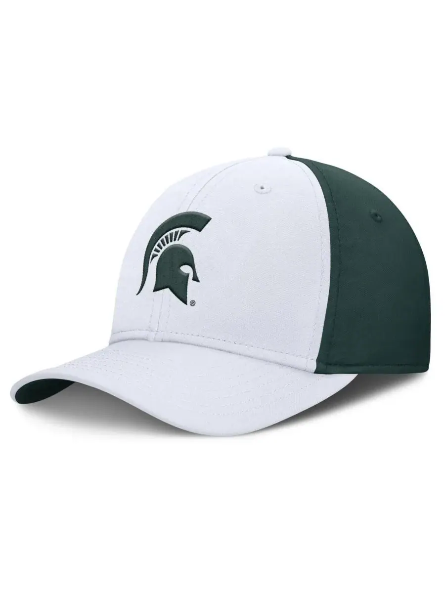 Nike Мужская бело-зеленая кепка Michigan State Spartans 2025 Sideline Rise Local Performance Flex — изображение 1 из 4