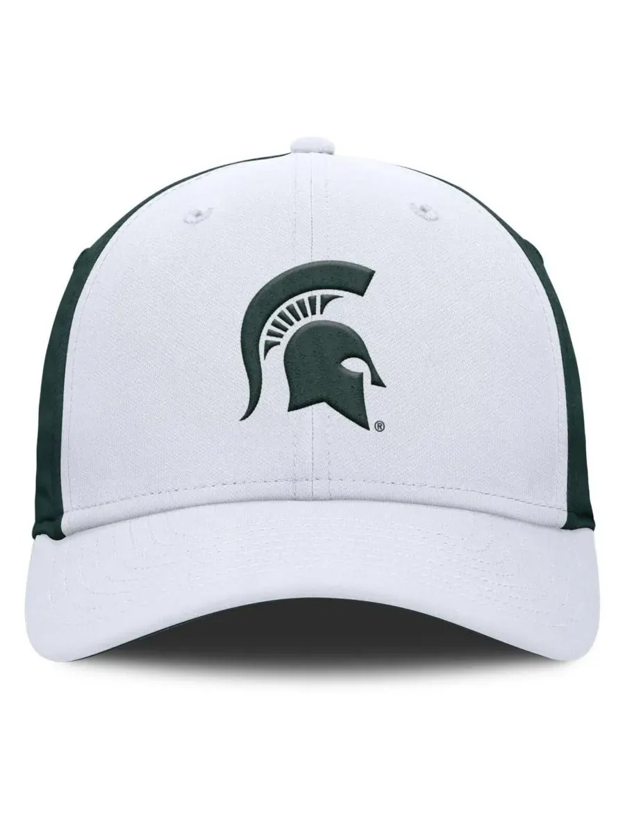 Nike Мужская бело-зеленая кепка Michigan State Spartans 2025 Sideline Rise Local Performance Flex — изображение 2 из 4