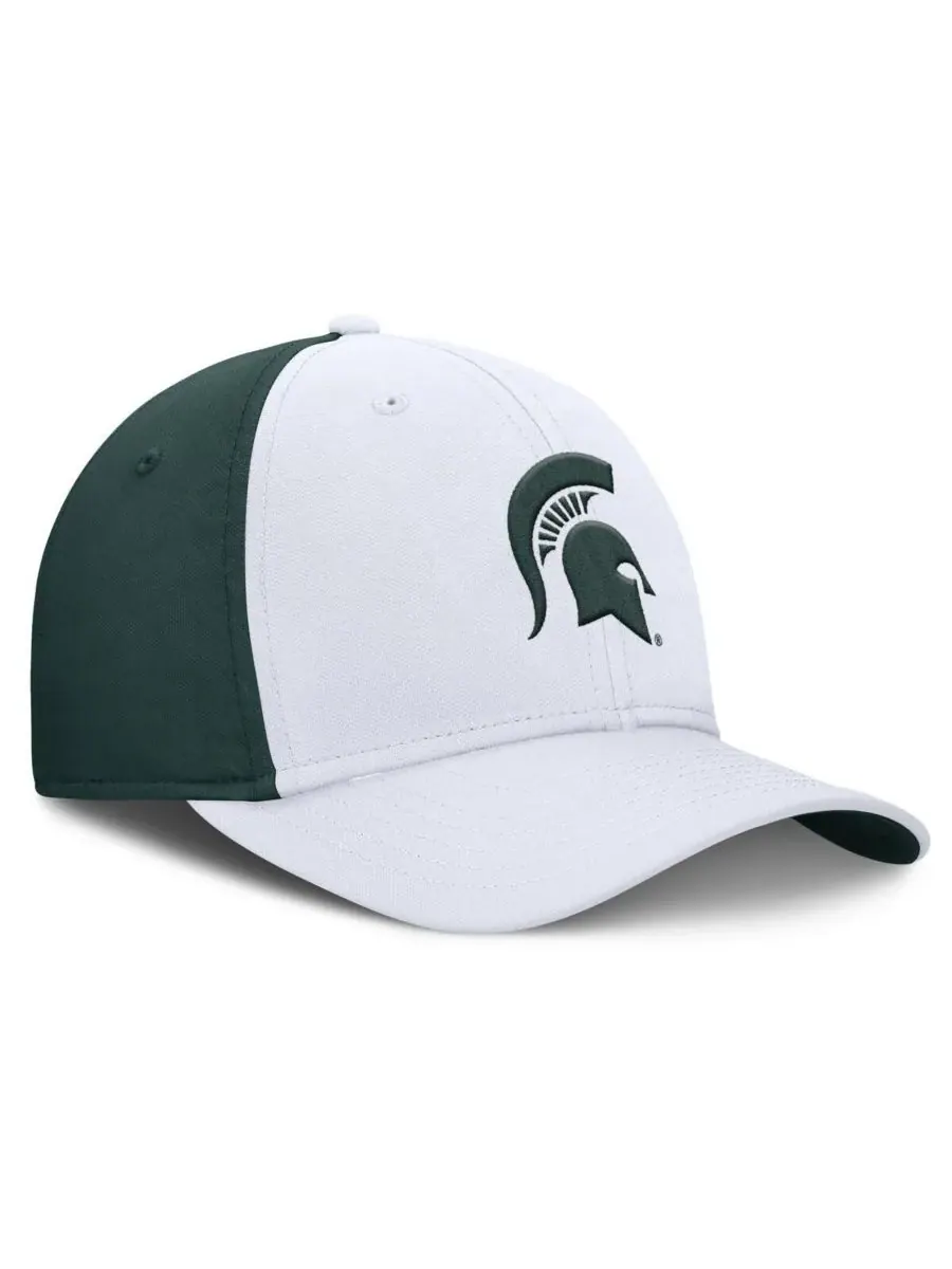 Nike Мужская бело-зеленая кепка Michigan State Spartans 2025 Sideline Rise Local Performance Flex — изображение 3 из 4