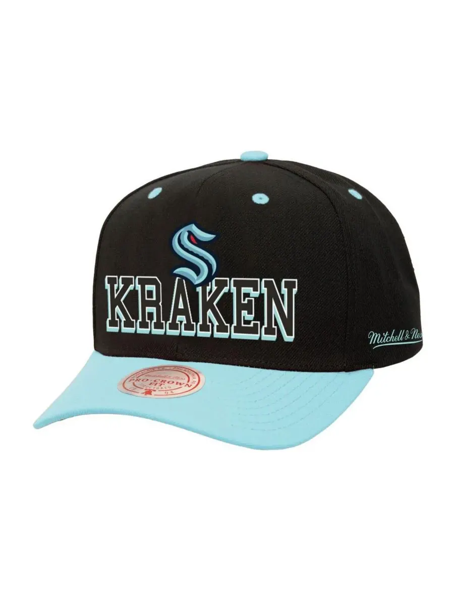 Mitchell & Ness Мужская кепка Mitchell Ness, черная/светло-голубая, с надписью Seattle Kraken на — изображение 1 из 2