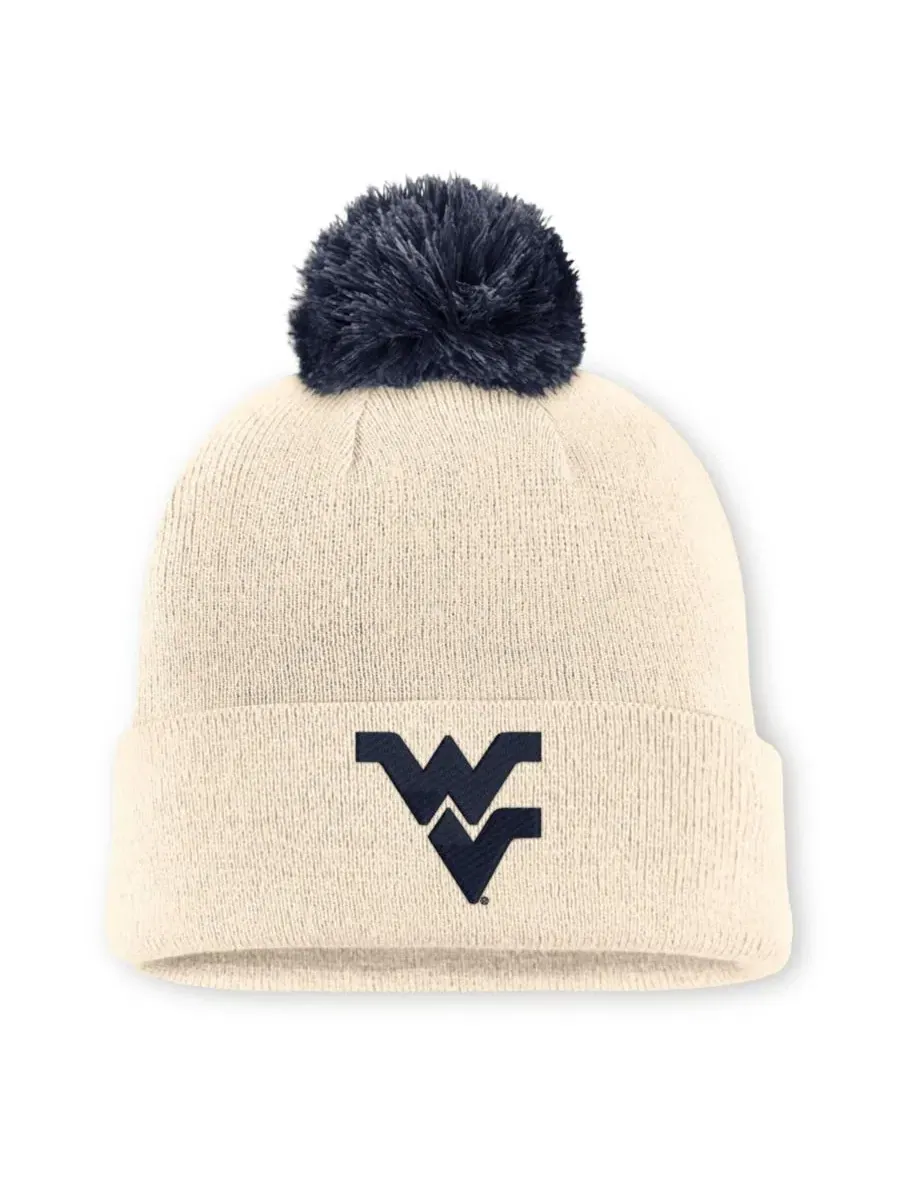 Вязаная шапка с помпоном West Virginia Mountaineers Campus Prep Script Cuffed Knit Hat Nike — изображение 1 из 2