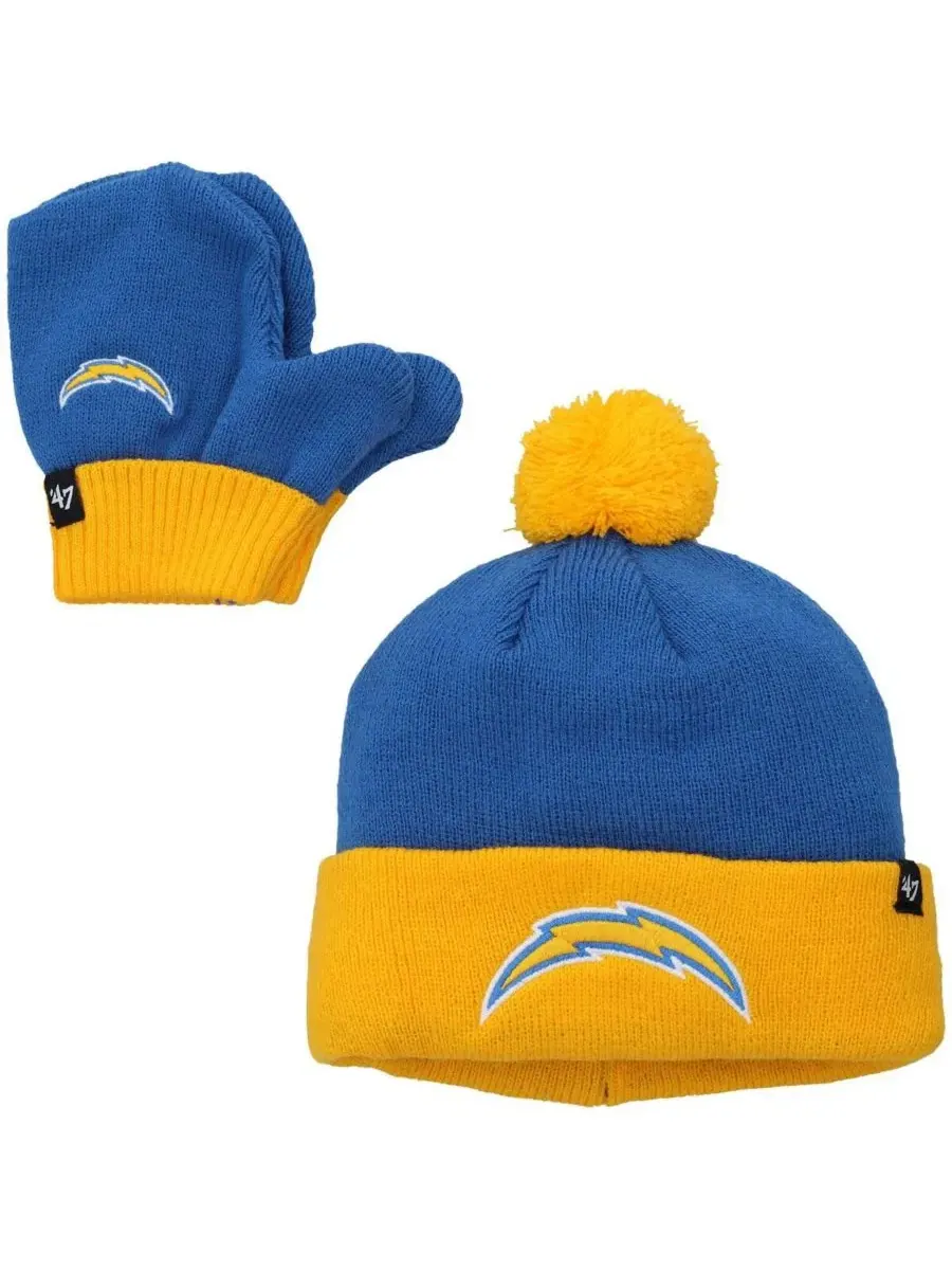 Комплект из шапки с помпоном и варежек Los Angeles Chargers Bam Bam '47 Brand — изображение 1 из 1, синий золотистый
