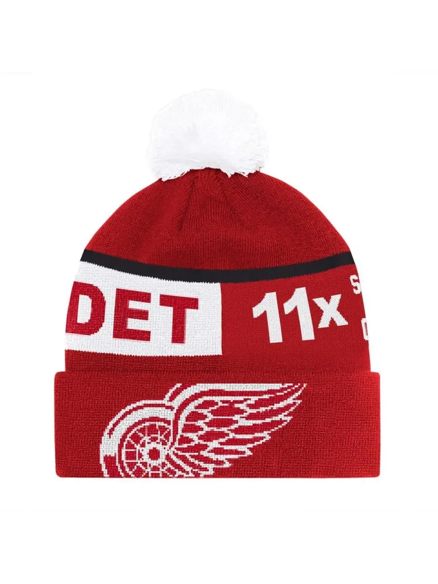 Starter Мужская красная вязаная шапка с отворотом и помпоном в честь эмблемы Detroit Red Wings — изображение 1 из 2, красный