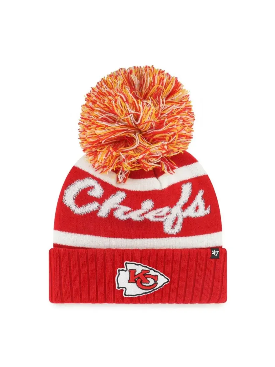 '47 Brand Женская красная вязаная шапка с отворотом и помпоном с символикой Kansas City Chiefs — изображение 1 из 2, красный