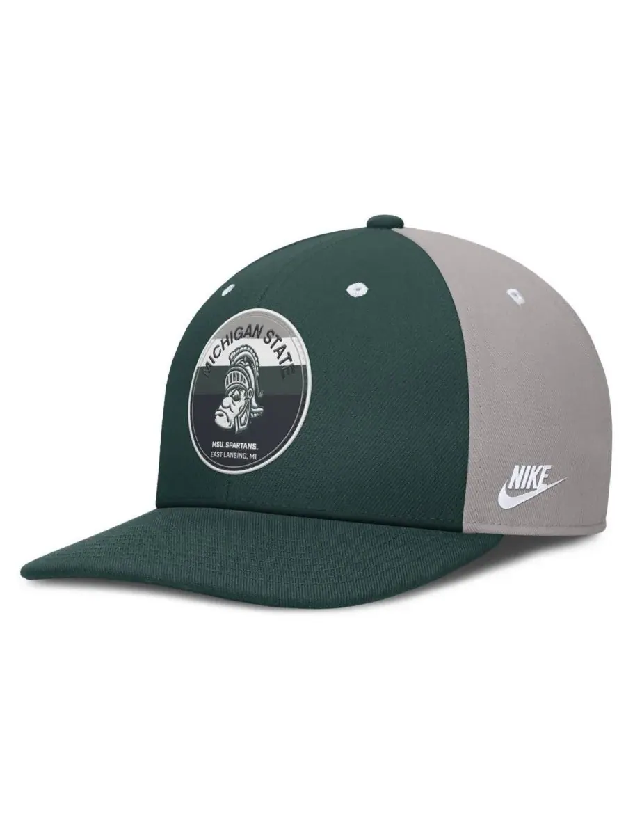 Nike Мужская зелено-серая бейсболка Michigan State Spartans Prep Pro Performance Snapback — изображение 1 из 4, зеленый серый