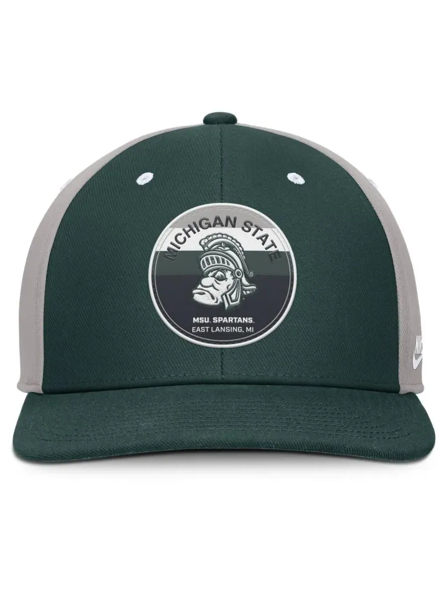 Nike Мужская зелено-серая бейсболка Michigan State Spartans Prep Pro Performance Snapback — изображение 2 из 4, зеленый серый
