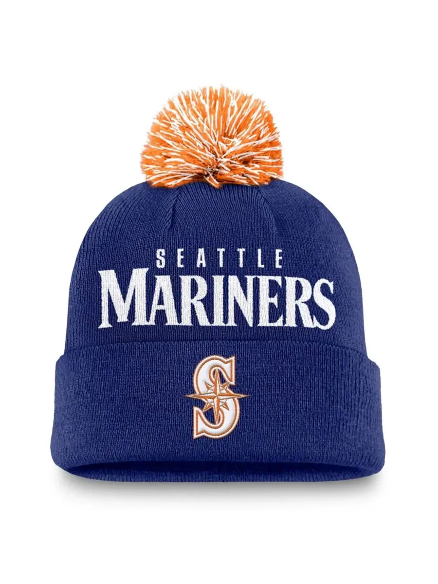 Вязаная шапка с отворотом и помпоном Seattle Mariners Peak Cuffed Knit Hat Nike — изображение 1 из 2, королевский