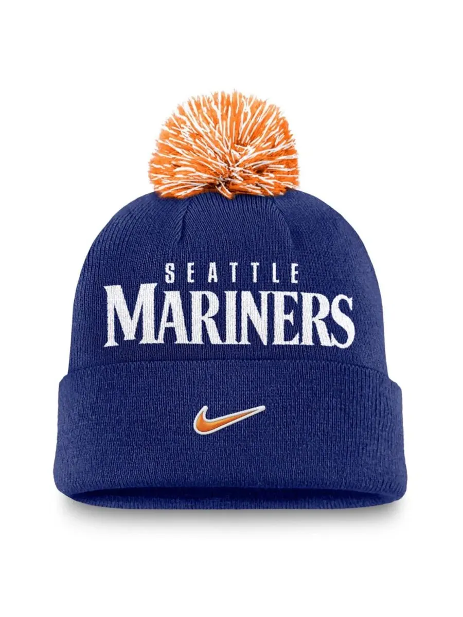Вязаная шапка с отворотом и помпоном Seattle Mariners Peak Cuffed Knit Hat Nike — изображение 2 из 2, королевский