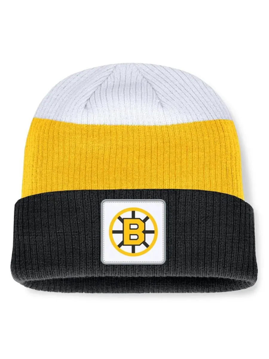 Fanatics Мужская черная/золотая вязаная шапка Boston Bruins Heritage Showboat с цветными блоками и — изображение 1 из 2