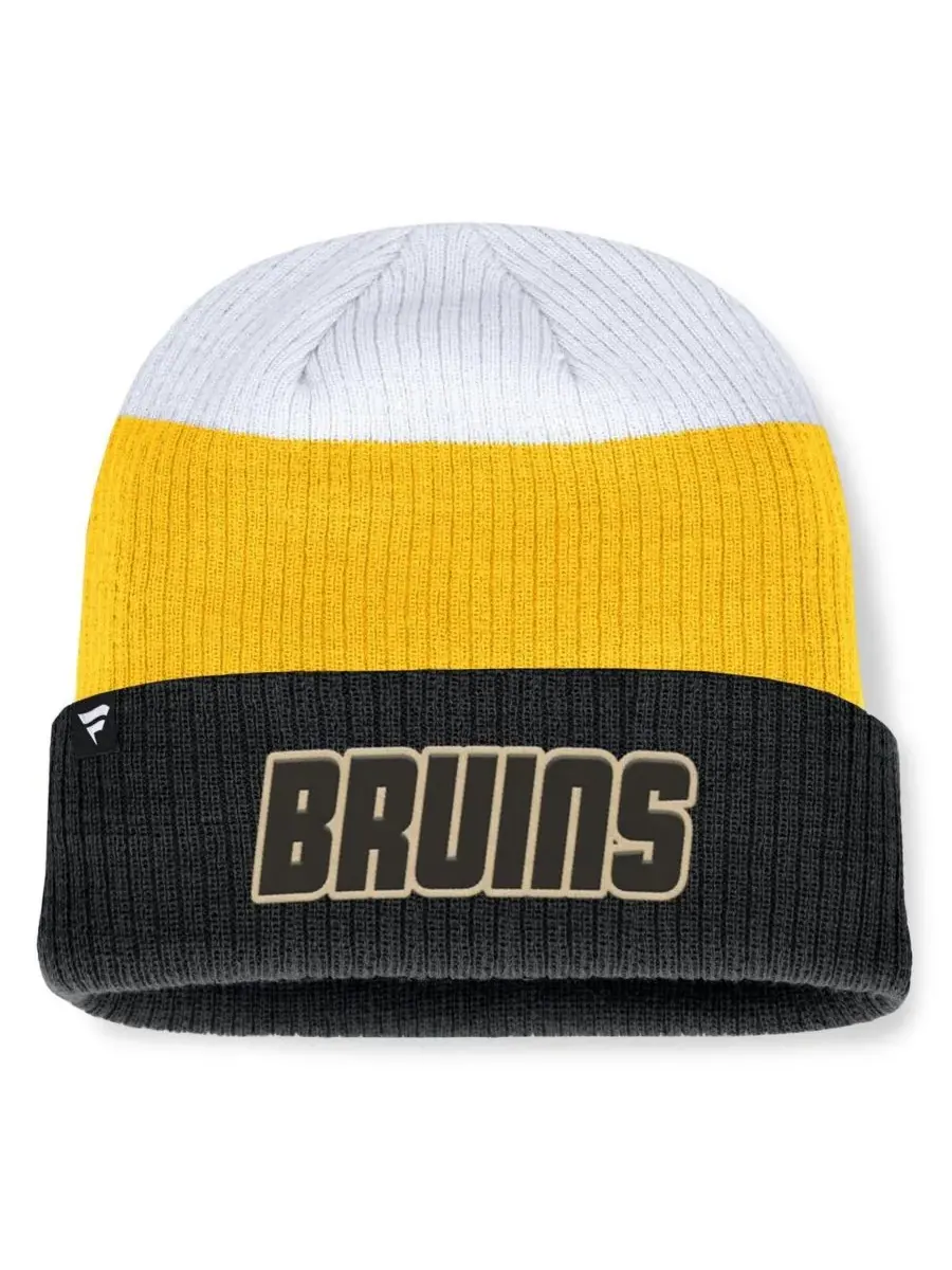 Fanatics Мужская черная/золотая вязаная шапка Boston Bruins Heritage Showboat с цветными блоками и — изображение 2 из 2