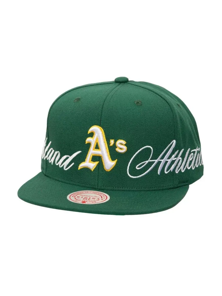 Mitchell & Ness Мужская зеленая кепка Oakland Athletics Just Don x MLB Lux Script Snapback Hat — изображение 1 из 4, зеленый