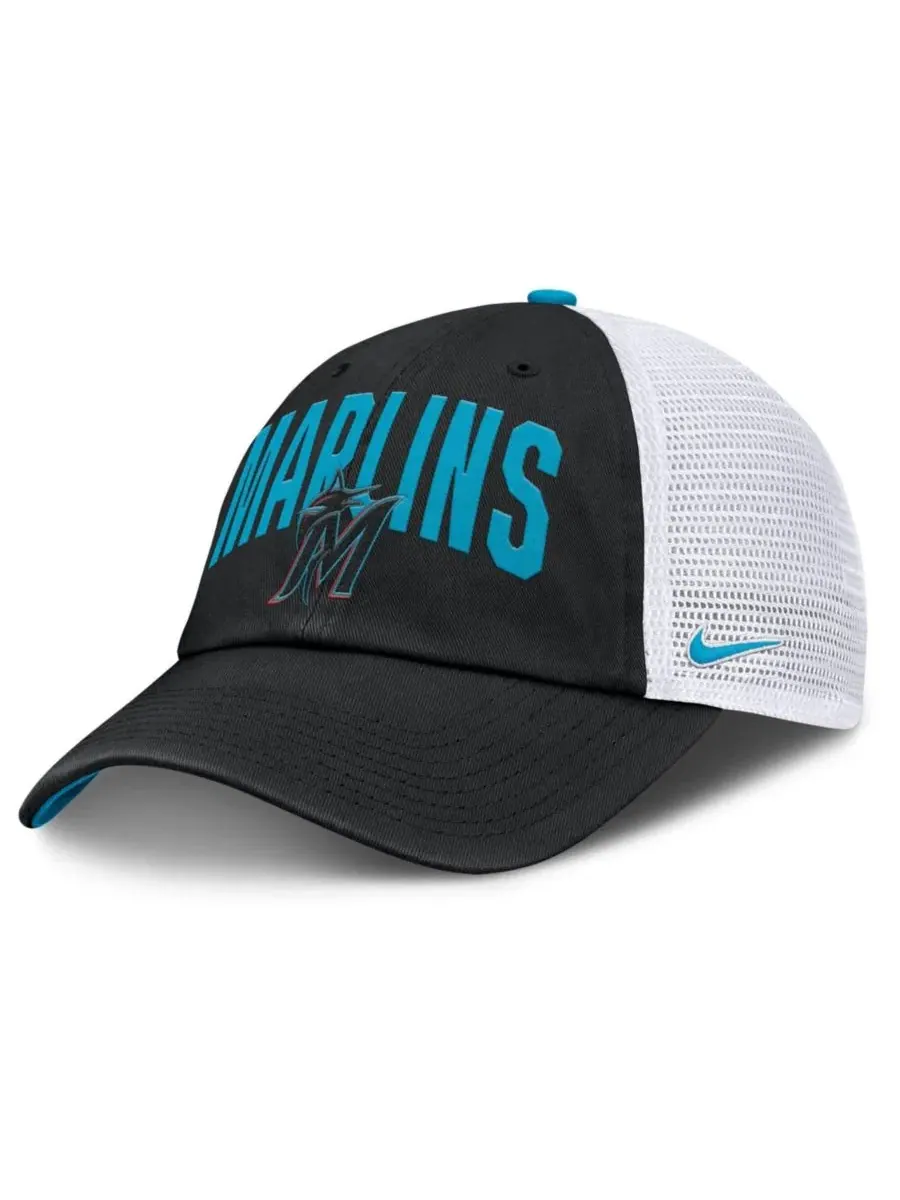 Бейсболка Nike с вышитым логотипом Miami Marlins — изображение 1 из 5, черный белый