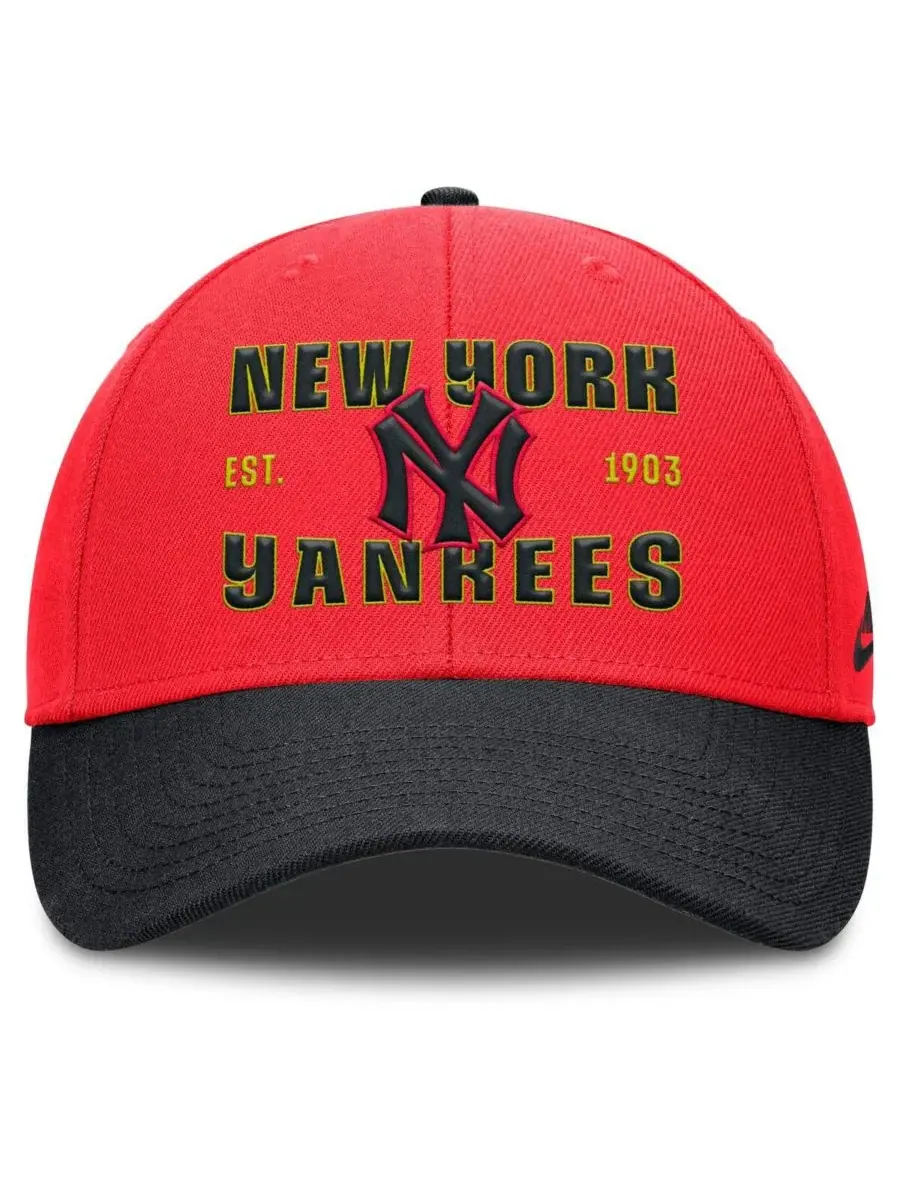 Nike Мужская кепка New York Yankees в красно-черном цвете с регулируемой высотой, в стиле 90-х — изображение 2 из 4, черный
