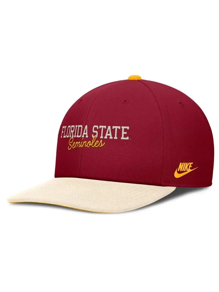 Nike Мужская кепка-снепбек Florida State Seminoles Pro Legacy Script цвета гранат/крем — изображение 2 из 4, кремовый