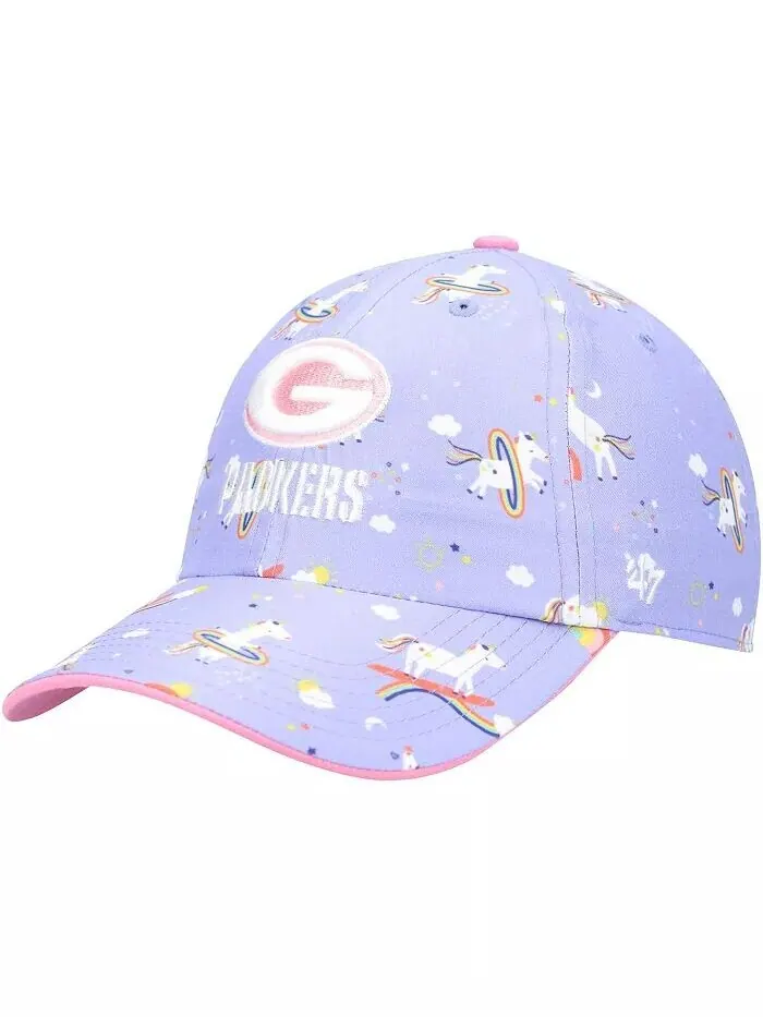 Дошкольная шапка для девочек '47 Purple Green Bay Packers Logo Unicorn Clean Up Adjustable '47 Brand — изображение 1 из 2