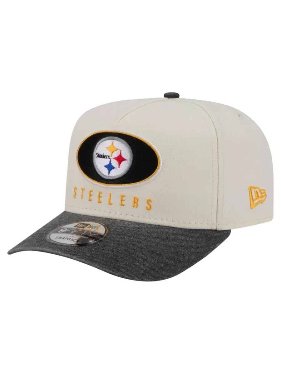 Кепка-снэпбек с вышивкой Pittsburgh Steelers, модель Washed A-Frame 9FIFTY New Era — изображение 1 из 7, кремовый черный