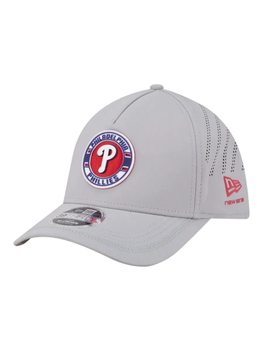 Бейсболка New Era Philadelphia Phillies Patch 39THIRTY A-Frame M-Crown Perforated Flex Hat — изображение 1 из 5, серый