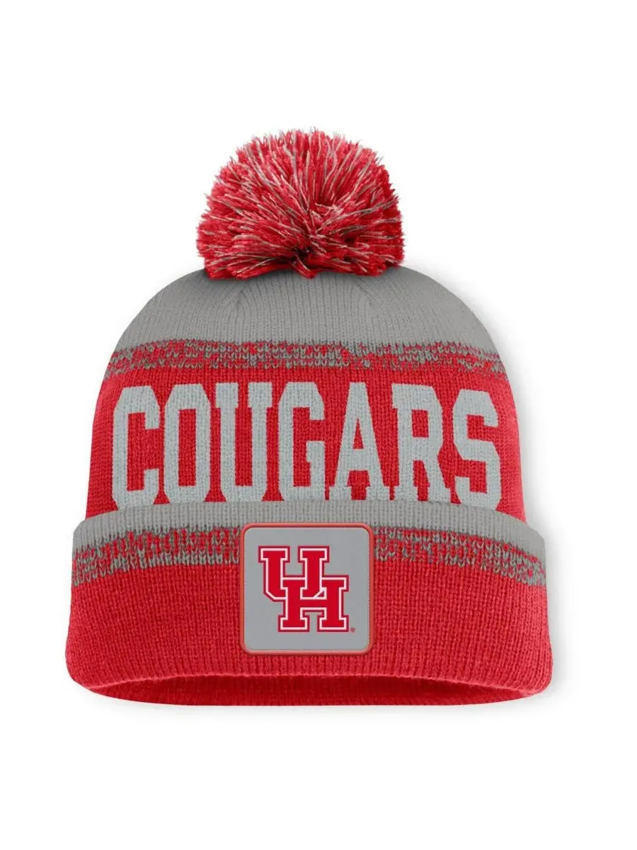 Fanatics Мужская вязаная шапка Houston Cougars Thrive красно-серого цвета с отворотом и помпоном — изображение 1 из 2