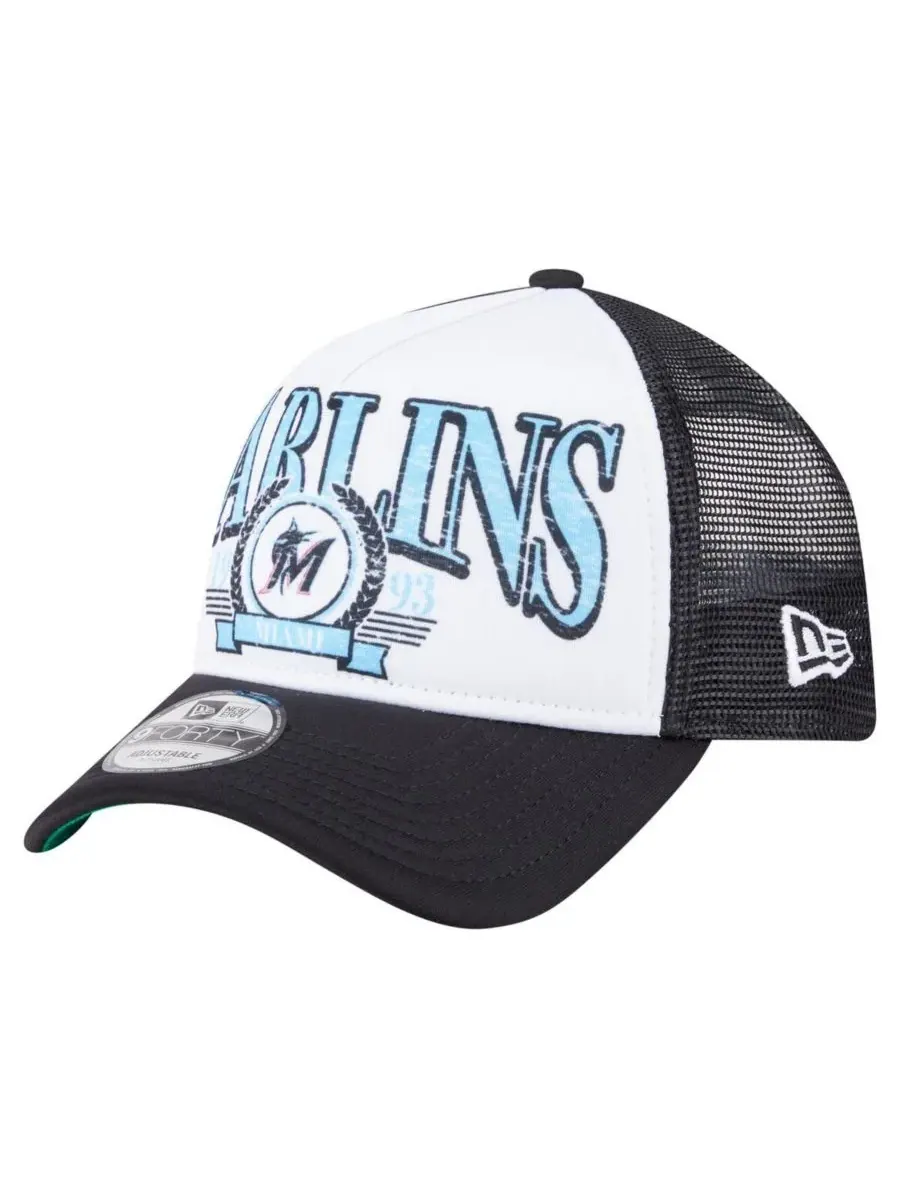 New Era Мужская черная бейсболка Miami Marlins с регулируемым размером и эффектом потертости — изображение 1 из 4, черный