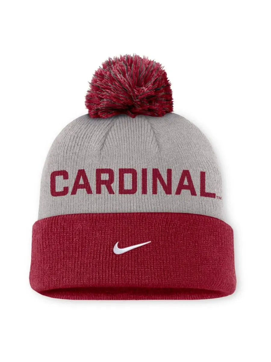 Шапка вязаная с помпоном и отворотом Primetime Peak Stanford Cardinal Nike — изображение 2 из 2, серый