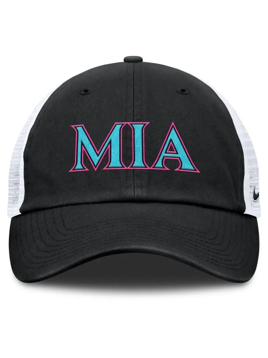 Nike Мужская и женская регулируемая бейсболка-тракер Miami Marlins 2025 City Connect черно-белого — изображение 2 из 4