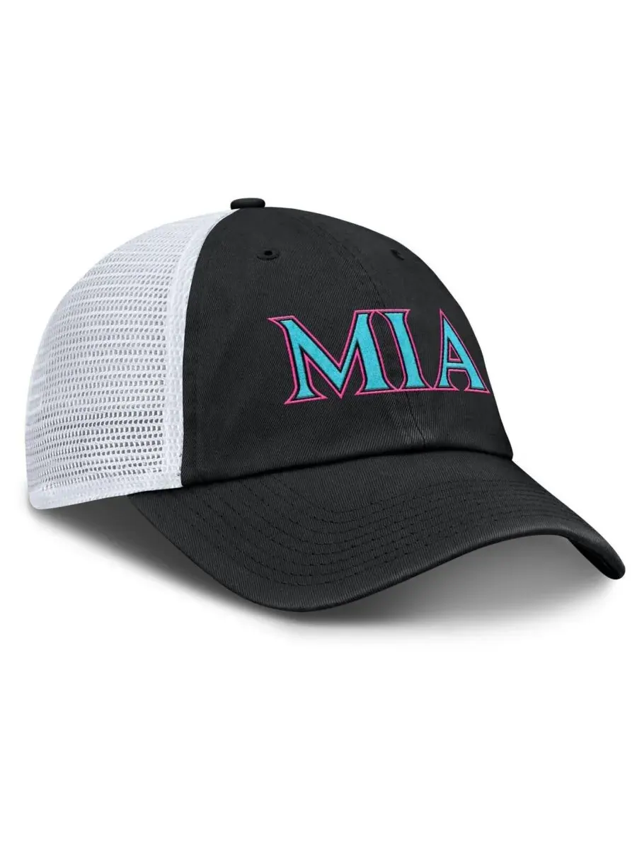 Nike Мужская и женская регулируемая бейсболка-тракер Miami Marlins 2025 City Connect черно-белого — изображение 3 из 4