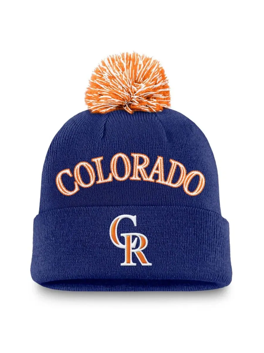 Вязаная шапка с отворотом и помпоном Colorado Rockies Peak Cuffed Knit Hat Nike — изображение 1 из 2, королевский